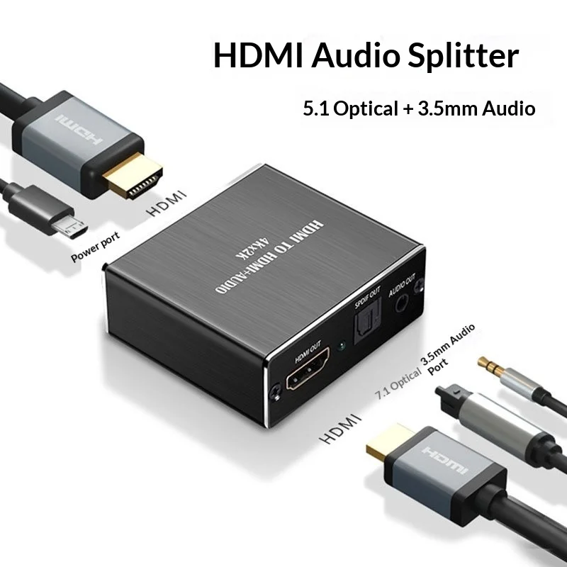 

Видеовыделитель 4K 2K, совместимый с HDMI, аудиоконвертер 3,5 мм, оптический SPDIF, TOSLINK, стереовыход, сплиттер-адаптер