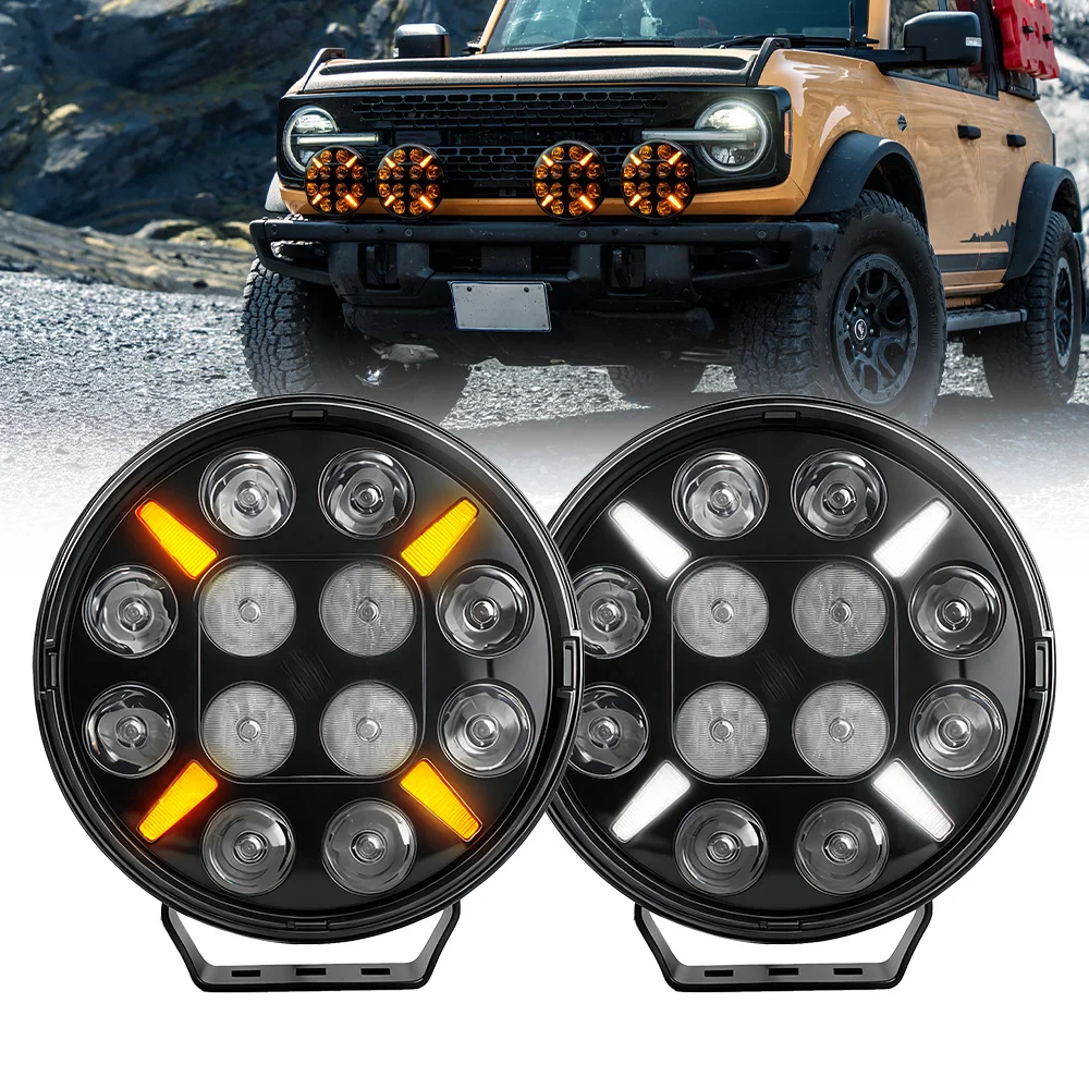 

HAOLIDE 9 INCH Round Off Road LED Driving Truck Work Spotlight Headlight White Flash Turn Signal Light Yellow 12V 24V