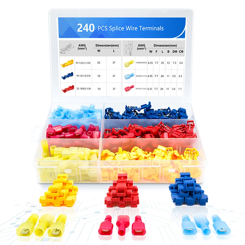 T-Tap Assortiment Set Elektrische Quick Splice Geïsoleerde Mannelijke Connectors Spade Crimp Wire Encoductor Terminals Kit 30J Krimptang