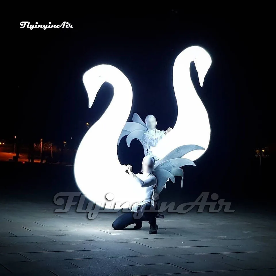 

Elegant White Walking Inflatable Swan Parade Performance Costume Wearable Blow Up Animal Balloon With LED Light For Event