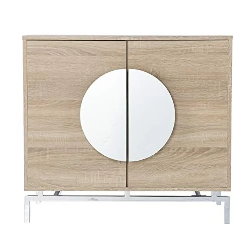 Moderne Wijnkast 9-Glazen Houder 2-deurs Opslag Organizer Naturel/Chroom