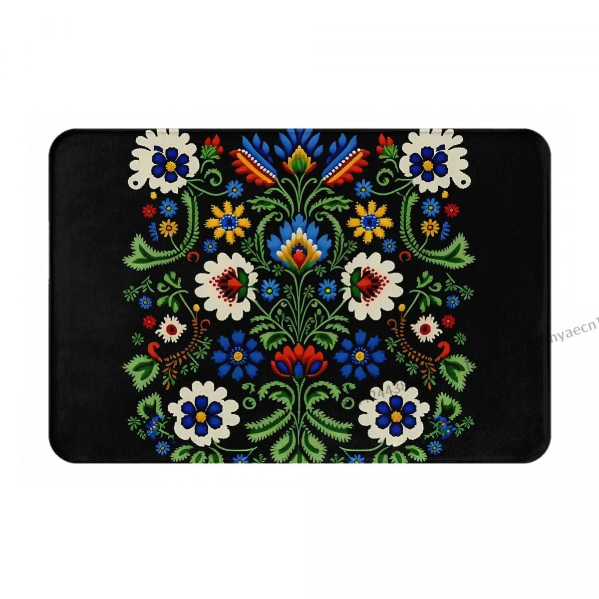 Mexican Portuguese Embroidered Flower Bath Non-Slip Carpet Blue Cream Flannel Mat Entrance Door Doormat Home Decor Rug