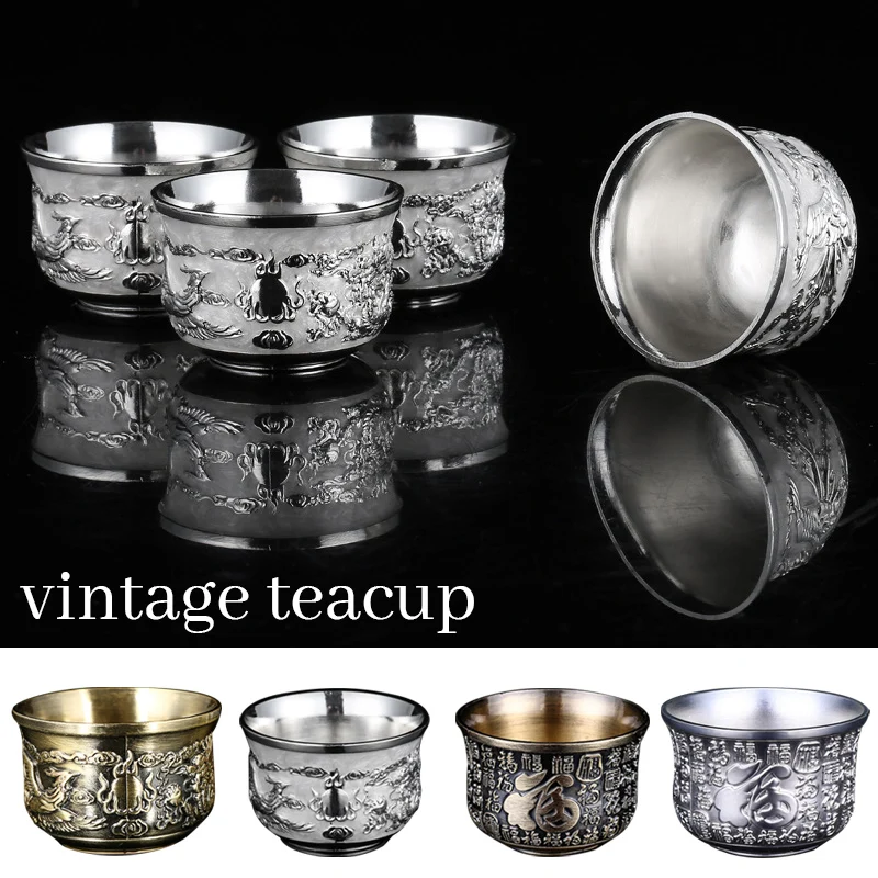 

1pcs Zinc Alloy Mini Wine Glass Relief Spirits Cup Chinese Traditional Style Drinking Utensils Vintage Teacup Wedding Decor