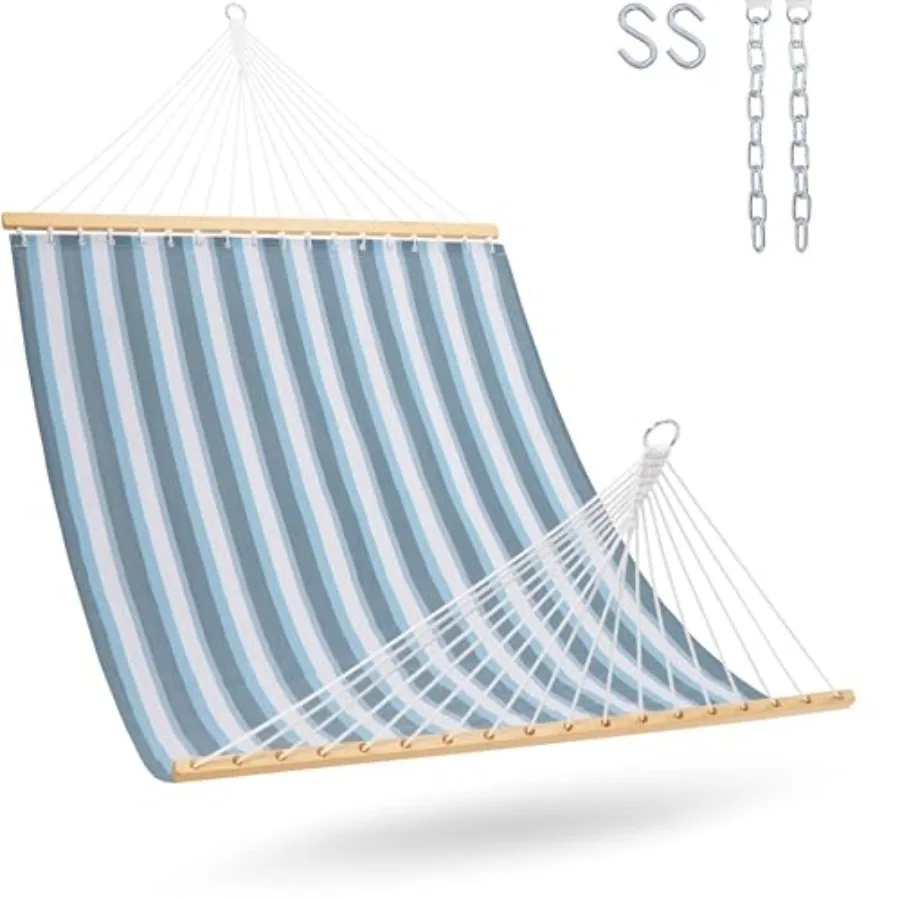 

Quick Dry Hammock with Spreader Bar Textliene Fabric Double 2 Person Hammock with Chains Outdoor Patio Poolside Backyard Beach
