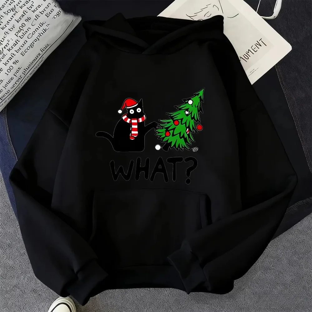 Autumn Winter New Christmas Women Hoodie Cat & Christmas Tree Print Hoodie Women Fashion Casual Sweatshirt Long Sleeve Pullover