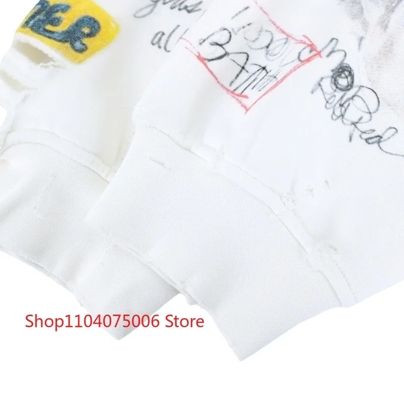 الفن الكتابة على الجدران الأبيض Crewneck البلوز هول المتعثرة للجنسين عارضة الشارع الشهير الرياضية