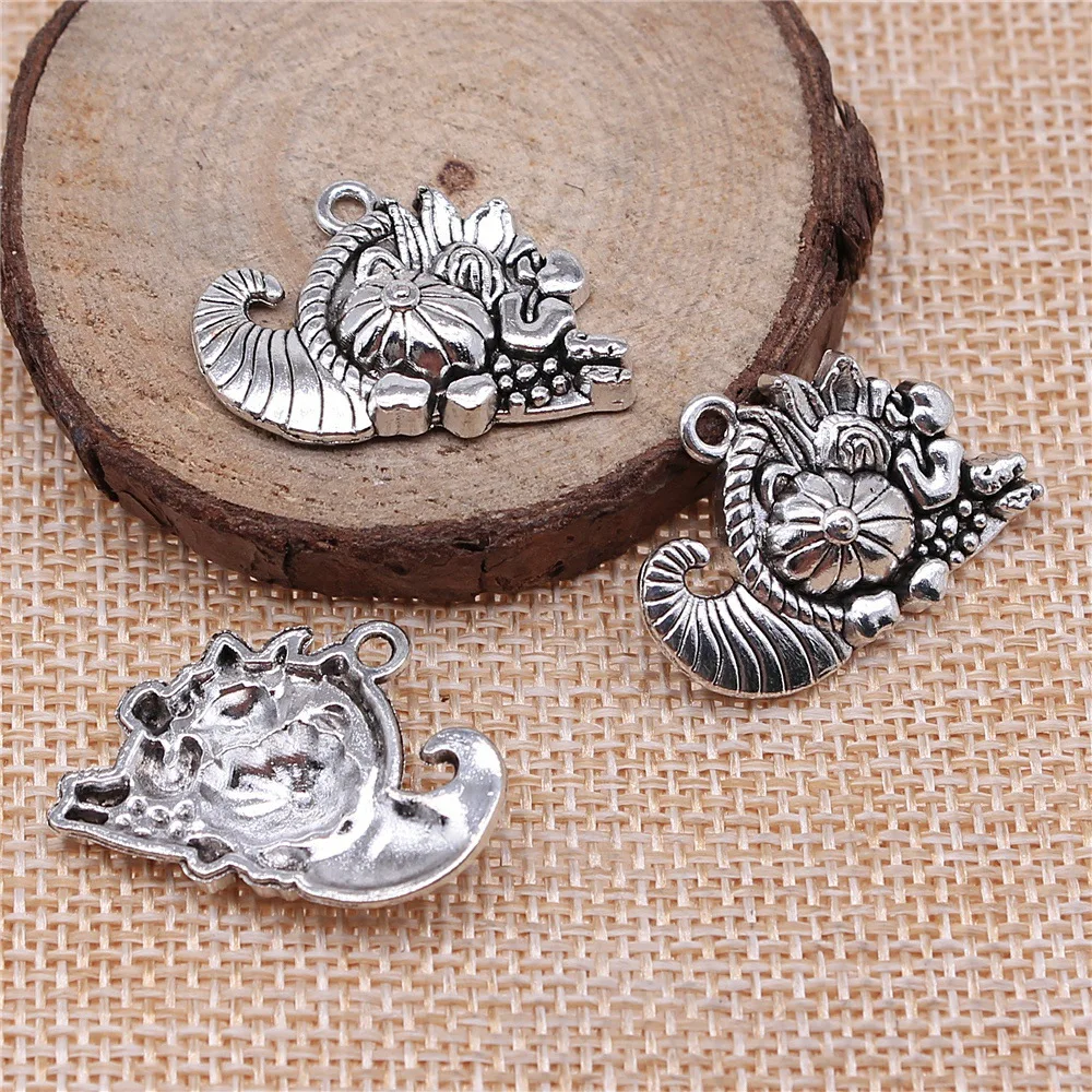 20pcs 28x20mm(1.1x0.79inch) Antique Silver Color Cornucopia Charms Jewelry Making Accessories