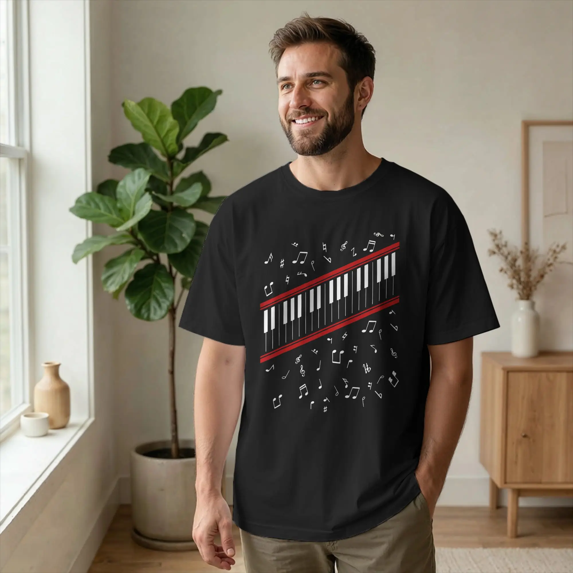 Awesome Piano Beat it Music Cosplay Costume T-Shirt for Men Crewneck Cotton T Shirt  Short Sleeve Tees Classic Clothing