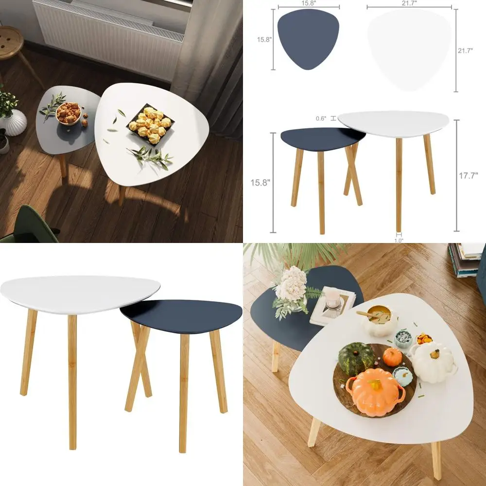 Modern White & Grey Nesting End Tables Set of 2, Minimalist Side Tables for Living Room and Balcony