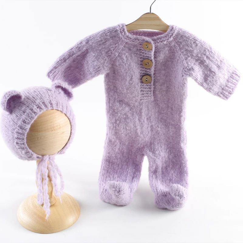 Newborn Baby Sets Knitted Mohair Stretch Romper Teddy Bear Clothes Newborn Photography Prop Baby Outfit