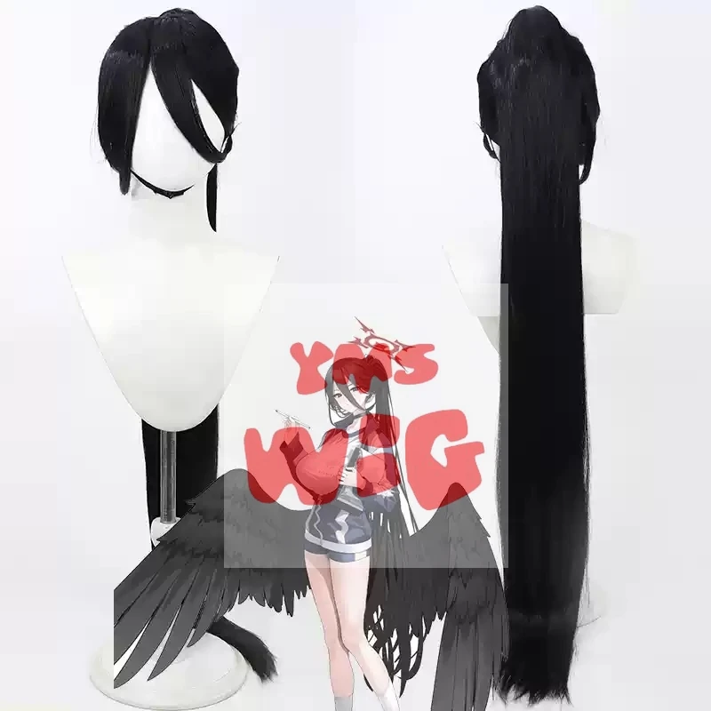 Blue Archive Hanekawa Hasumi Cosplay Wig 120cm Long Black Ponytail Heat Resistant Synthetic Hair Halloween Party Role Play