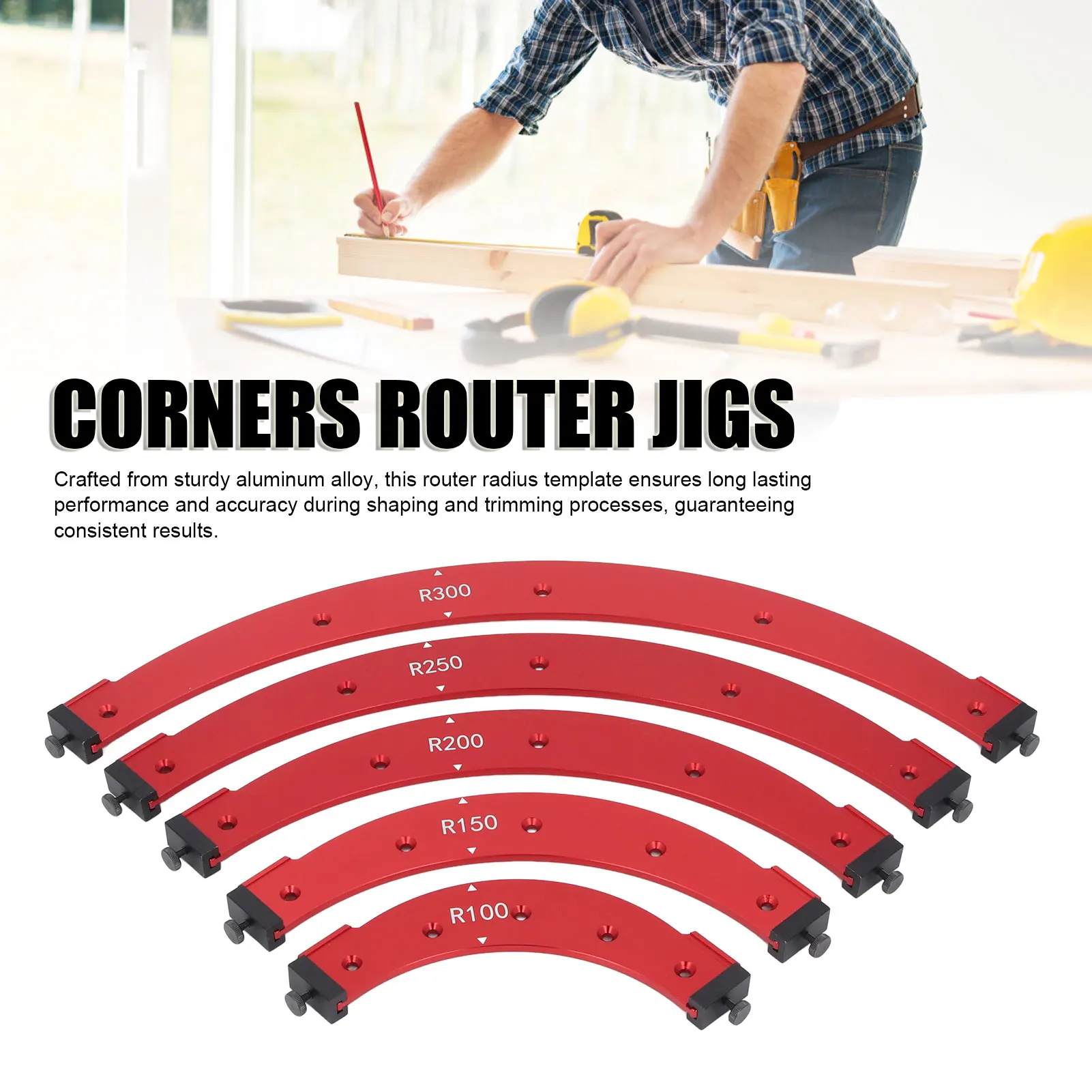 Table Corner Router Jig Set Corner Jig Template Set R100-300 Aluminium Alloy Trimming Round Corner Templates for Woodworking