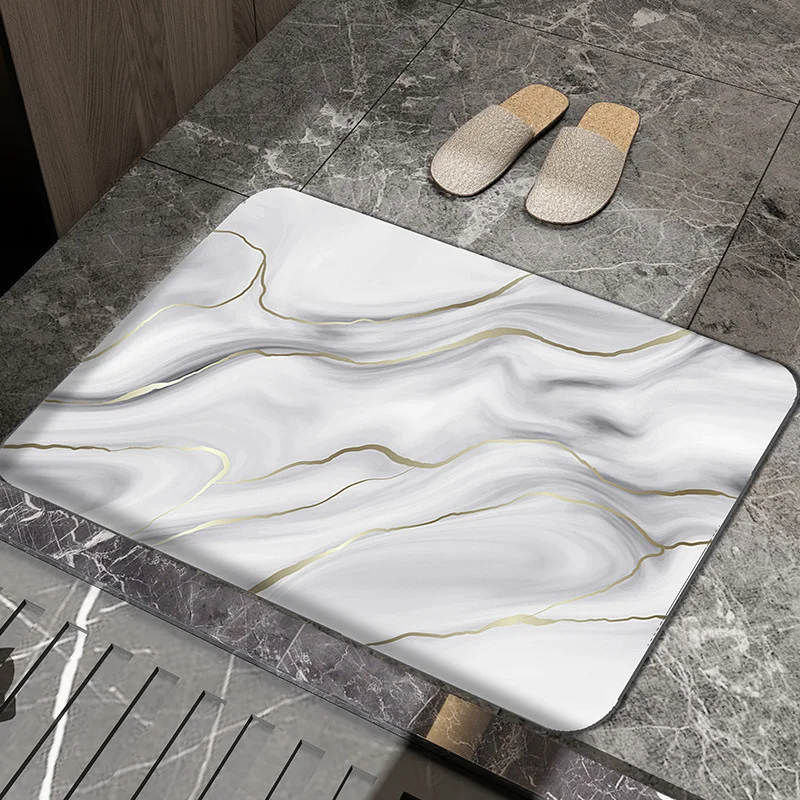VIKAMA Diatomite Carpet Home Decor Bathroom Porch Imitation Marble Texture Absorbent, Non-Slip And Dirt-Resistant, Easy To Clean