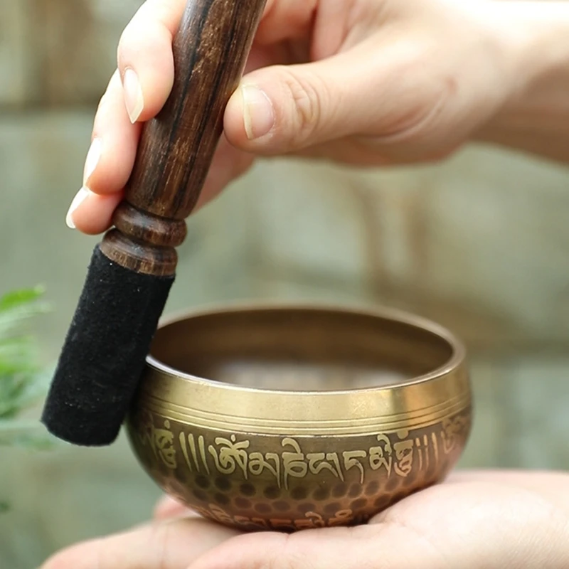 KX4B Juego cuencos budistas tibetanos Nepal, anillo con almohadilla, mazo, Cuencos Cantores meditación para