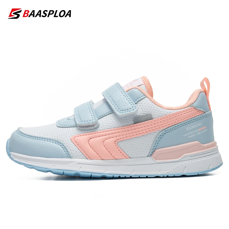 Baasploa 2023 Children Skate Shoes Leather Sneakers Casual Kids Lightweight Walking Skateboarding Shoes Boys Girls Non-Slip