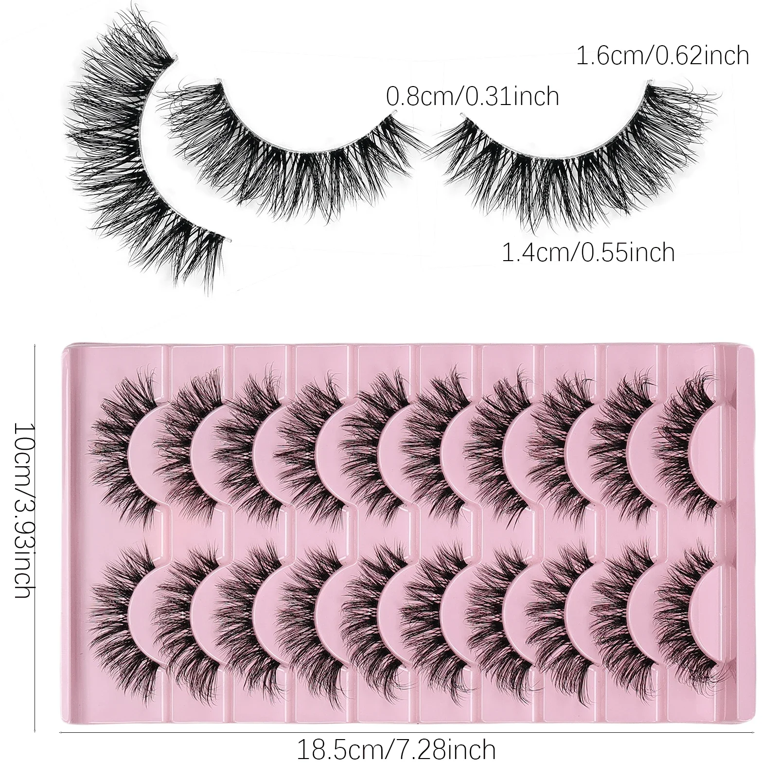 10 Pairs Natural Fluffy False Eyelashes Wispy Lashes 3D Volume Strip Lashes D Curl Fake Eyelashes with Clear Band Eye Lashes