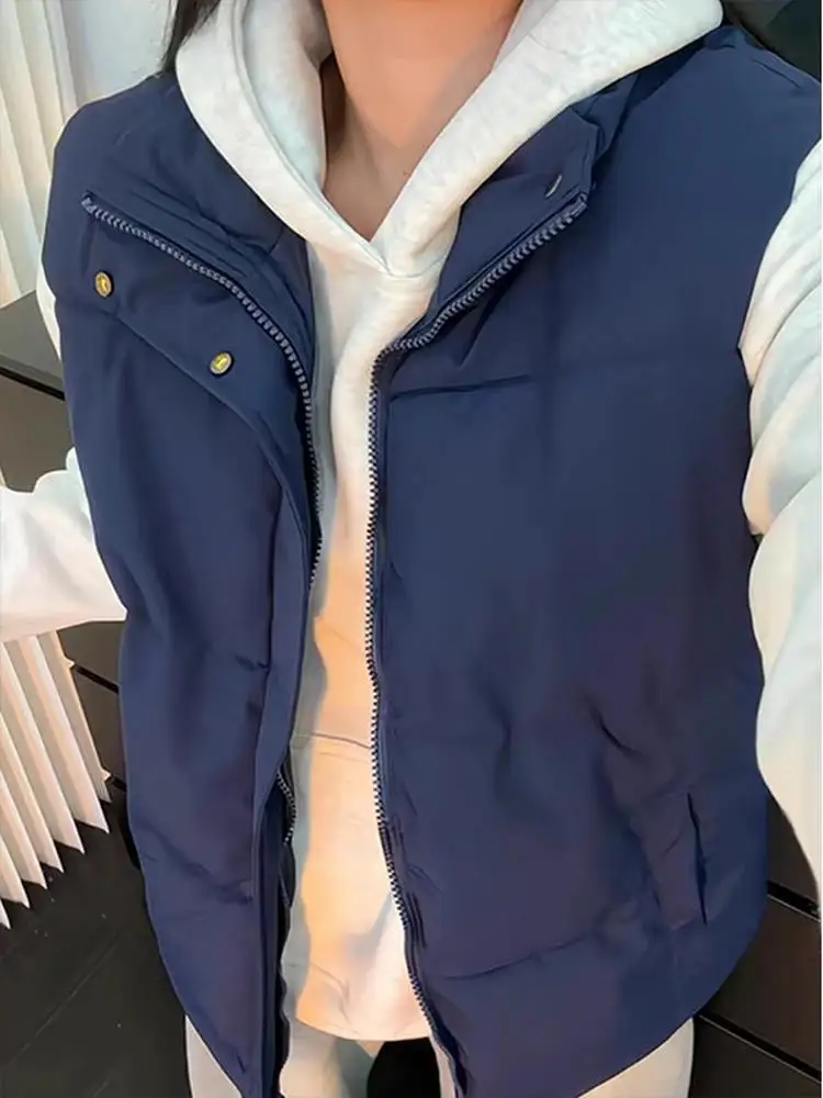 

Blue Vest Cotton Jaet Men's Autumn Winter Sweatirt Layering oulderl American Couple Sle Svel Cotton Coat