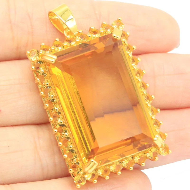 

47x27 мм привлекательный 15,9 г большой драгоценный камень 30x20 мм золотой цитрин золотой серебряный кулон