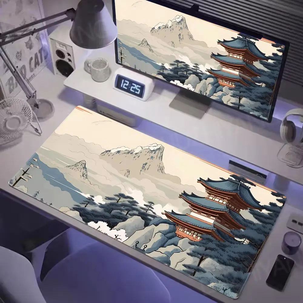 Chinese scenery Mouse Pad Large Gaming Office Stitched Edges and Non-Slip Rubber Base Extended Keyboard Mousepads Long Desk Mat