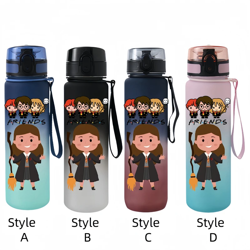 650ML Harry Potter  Anime Characters Water Cup Portable Children's  Outdoor Sports  Large Capacity Plastic Antidrip Water Bottle