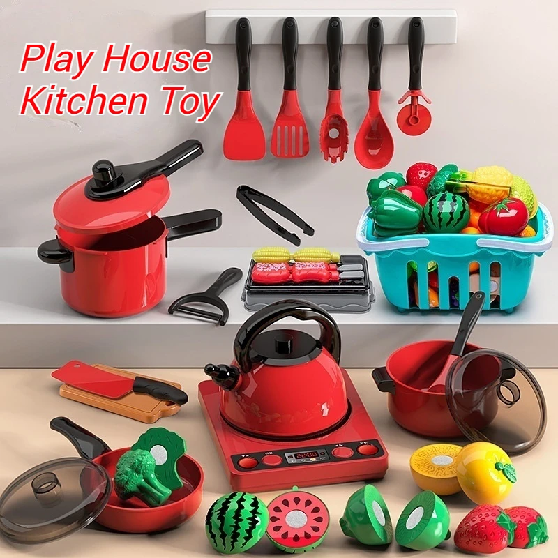 Mini ensemble de jouets de cuisine pour enfants: cuisinière à Induction de Simulation, ustensiles de cuisine et de frire, jouets ménagers, ensemble complet