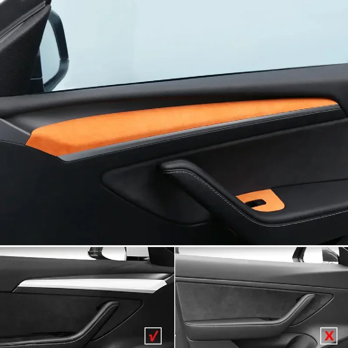 Model 3/Y Alcantara Car Door Decoration Sticker Door Side Triming Cover Interior Protection Warp Accessories