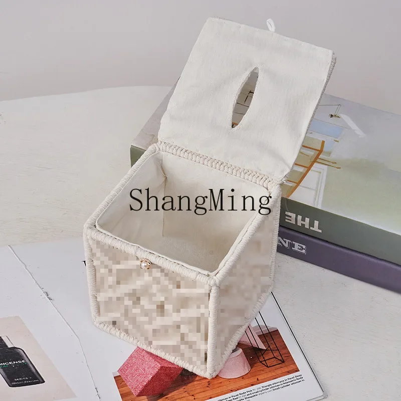 

CL modern simple new pumping carton household tissue box storage room sundries cotton rope woven pumping carton