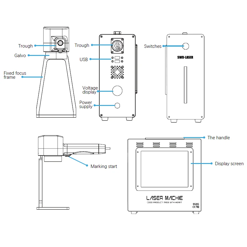 LY-TBK 958S 20W Flexibele Draagbare Handheld Kleine Mini Fiber Lasermarkering Graveermachine Ingebouwde Computer 6000ma Lithiu