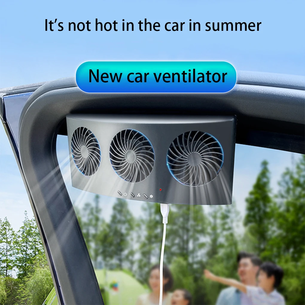 

Car Cooling Fan 3 Heads 2 Speeds Suction Interior Cooler Air Circulation Portable Deodorization Ventilator White