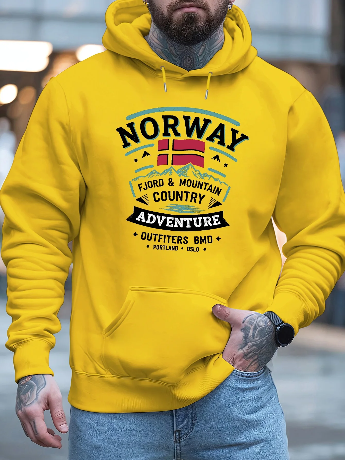 النرويجية الجديدة أزياء الكبار الرجال المطبوعة الخريف الشتاء الصوف الدافئة مقنعين في الهواء الطلق الاتجاه عارضة لينة بارد مريحة البلوز