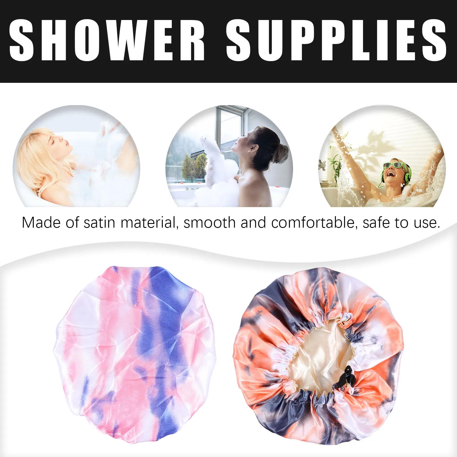 

2Pcs Satin Cap Comfortable Elastic Elastic Cap Bathing Women Hair Protective Double Layer Caps Easy Store Home
