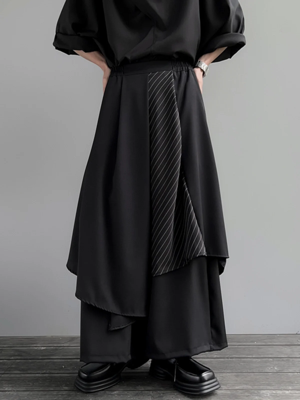 Men's Casual Wide Leg Pants Asymmetrical Drape Dark Style Chinese Style Skirt Pants Seasonal Versatile Fashionable Trousers