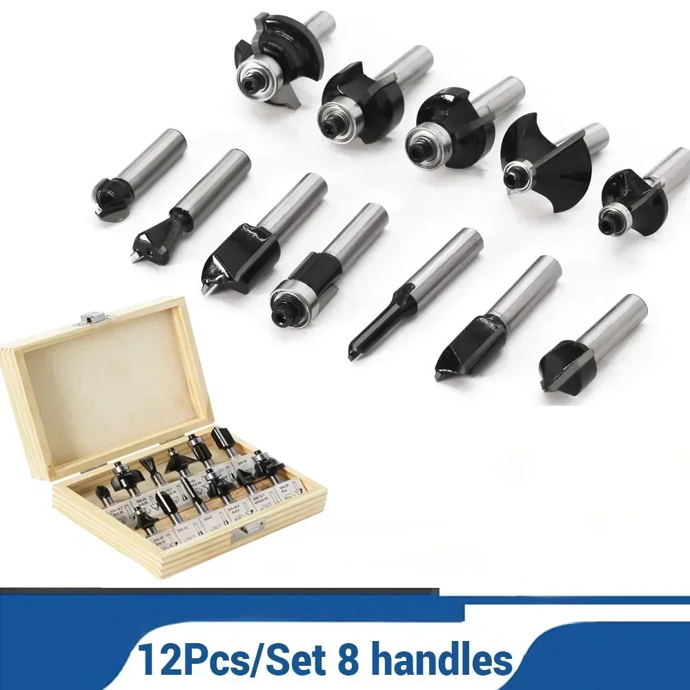 

12Pcs/Set 8mm Shank Round-Over Wood Router Bits Woodworking Tool Endmill With Bearing Milling Cutter Corner Round Over Bit Set