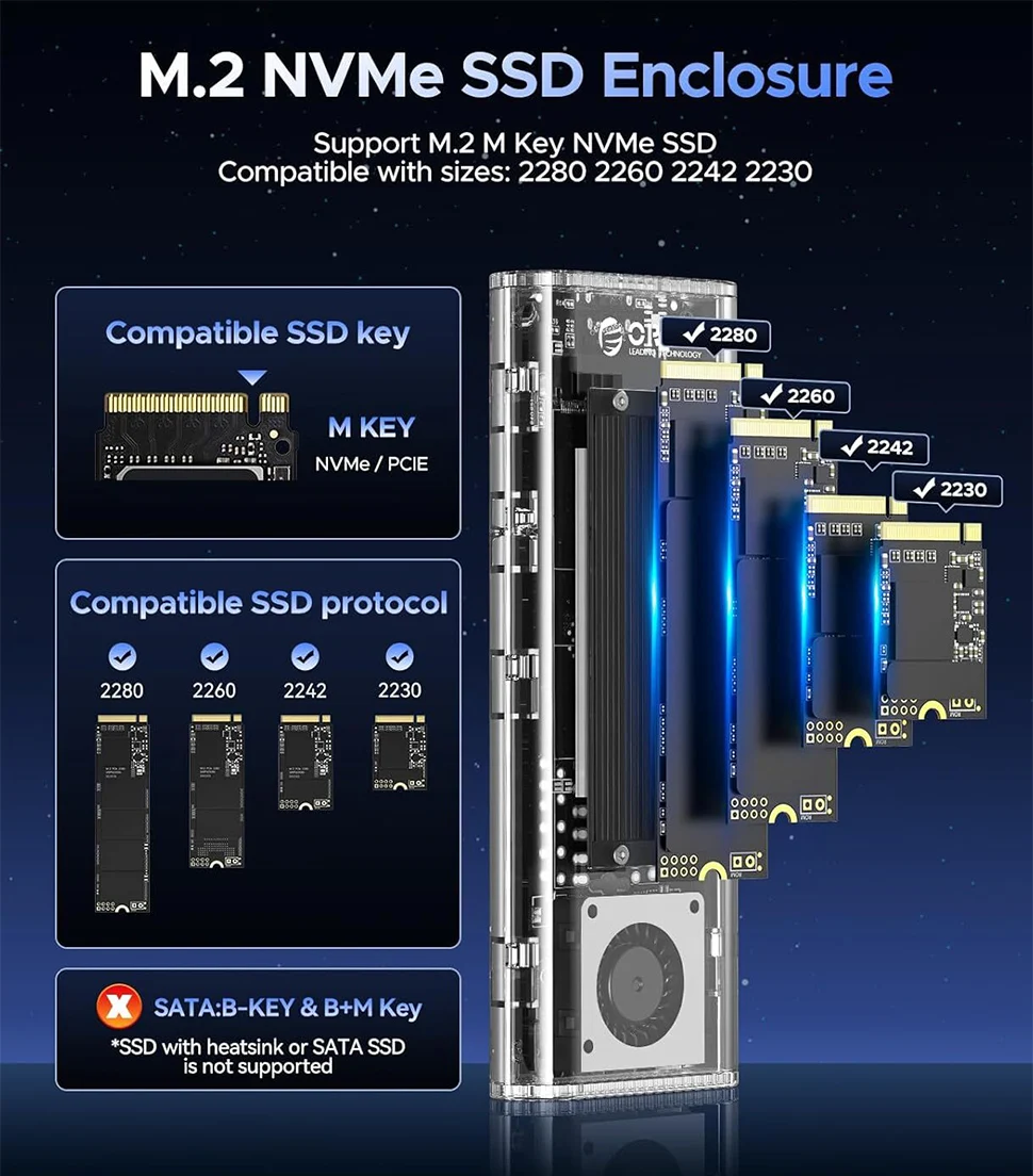 ORICO 40Gbps M.2 NVMe SSD Enclosure Type C 20Gbps M2 Hard Drive External Case HD Storage Box House Thunderbolt 3/4 USB4/3.2/3.0