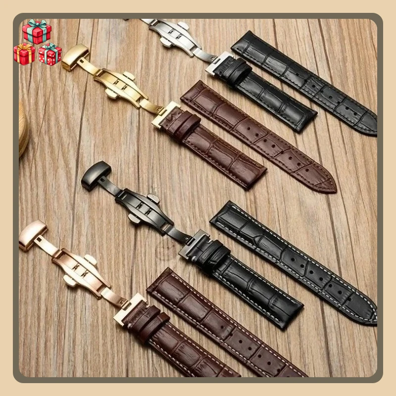 

Ремешок для часов из натуральной кожи 20-22 мм с застежкой-бабочкой, универсальный для мужчин и женщин