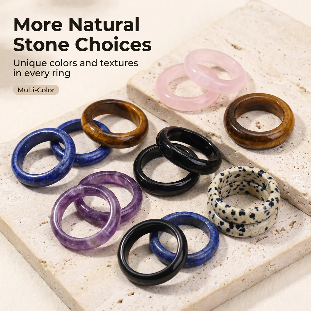 1 Stück Naturstein-Kristall-Achat-Hämatit-Ring, Unisex, modisch, 3 mm breit, Verlobungsring, Valentinstag, Schmuck, Geschenk, 옥반� – Detail 2