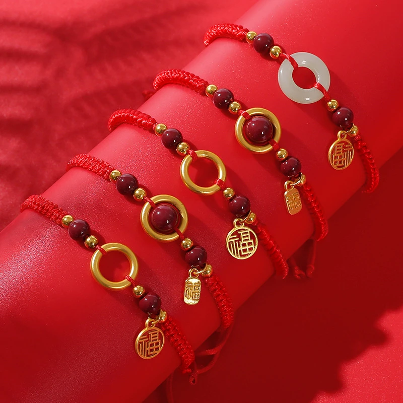 Fashion Handmade Knot Amulet Woven Bracelet Tibetan Buddhist Lucky Red String Bracelet Women Men Blessing Peace Health Bangles