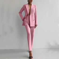 Double Breasted Women's Suit Customizable 2 Piece Set Lapel Collar Chic and Elegant Woman Pants Set New  Sets Luxury Blazer