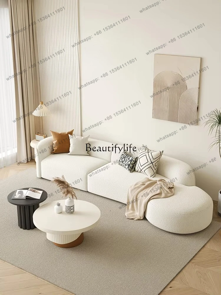 D25 Modernes Minimalistisches Gebogenes Lammfell-Sofa im Cremefarbenen Stil für Bekleidungsgeschäfte