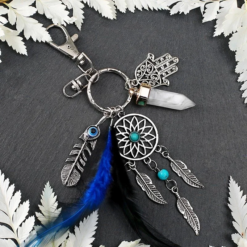 Handmade Craft Dreamnet Catcher Keychain Feather Tassel Jewelry Key Holder Dreamnet Pendant Car Wall Hanging Decoration Keyring