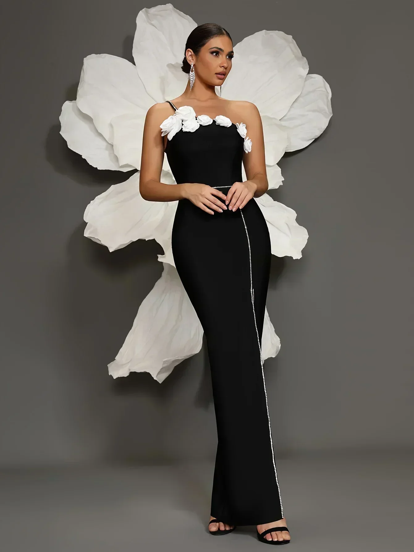 Robe à bandes noire robe à bandes pour femmes robes à bandes de haute qualité une bandoulière robe de soirée de Cocktail de luxe