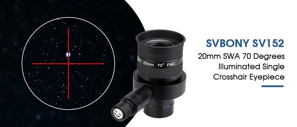 SVBONY SV152 Teleskop beleuchtetes einzelnes Fadenkreuz-Okular 20 mm SWA 70 ° Einstellbar für perfekt geführte Astrofotografie – Detail 1