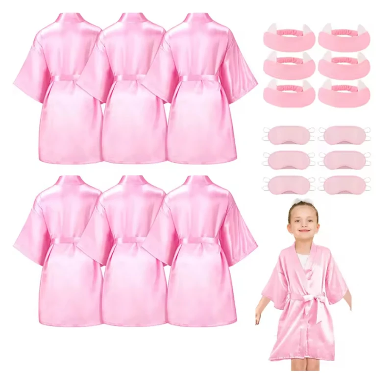 6/5/1 قطعة سبا حزب الجلباب كيمونو رداء للفتيات الحرير الساتان الاطفال البشكير عيد ميلاد فرقة الجلباب زهرة النوم رداء لوازم الحفلات