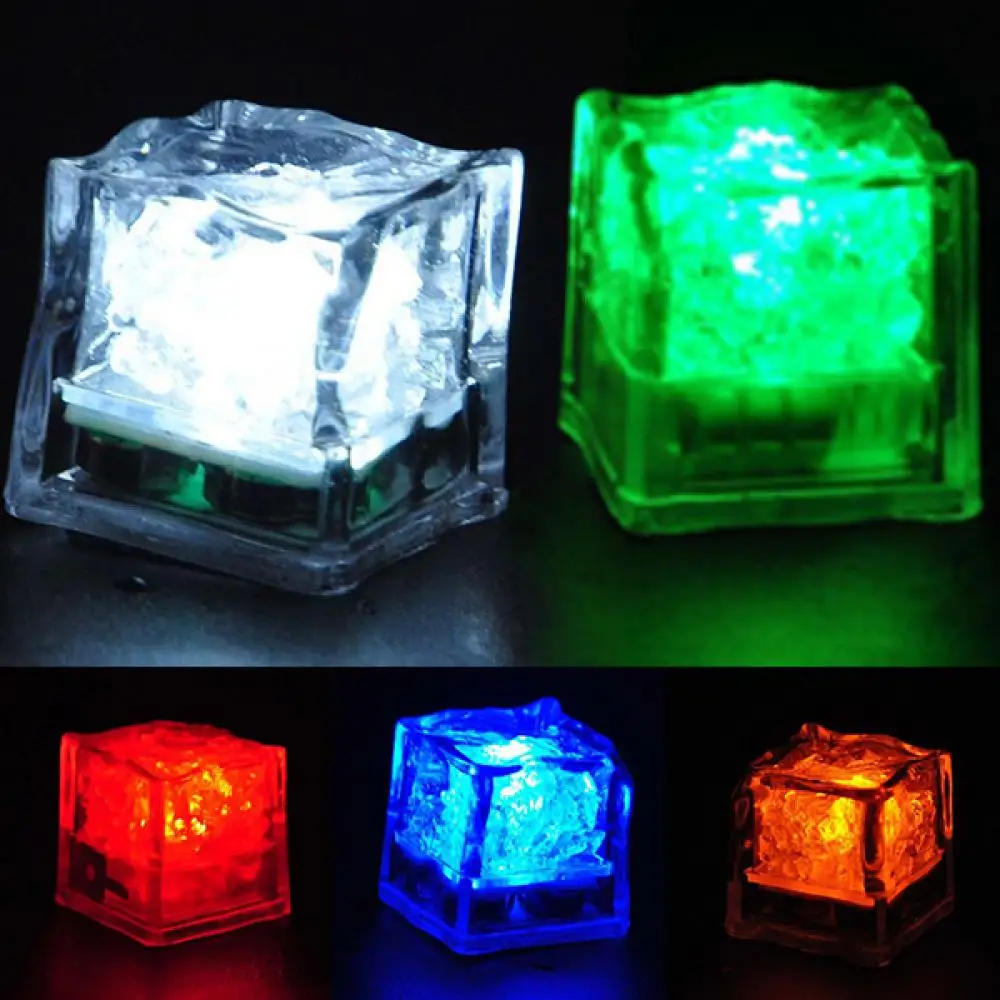 LED Light Up Ice Cubes Color Waterproof Luminous LED Ice Cubes Glowing for Party Wedding Home Decoration Bathing Toys