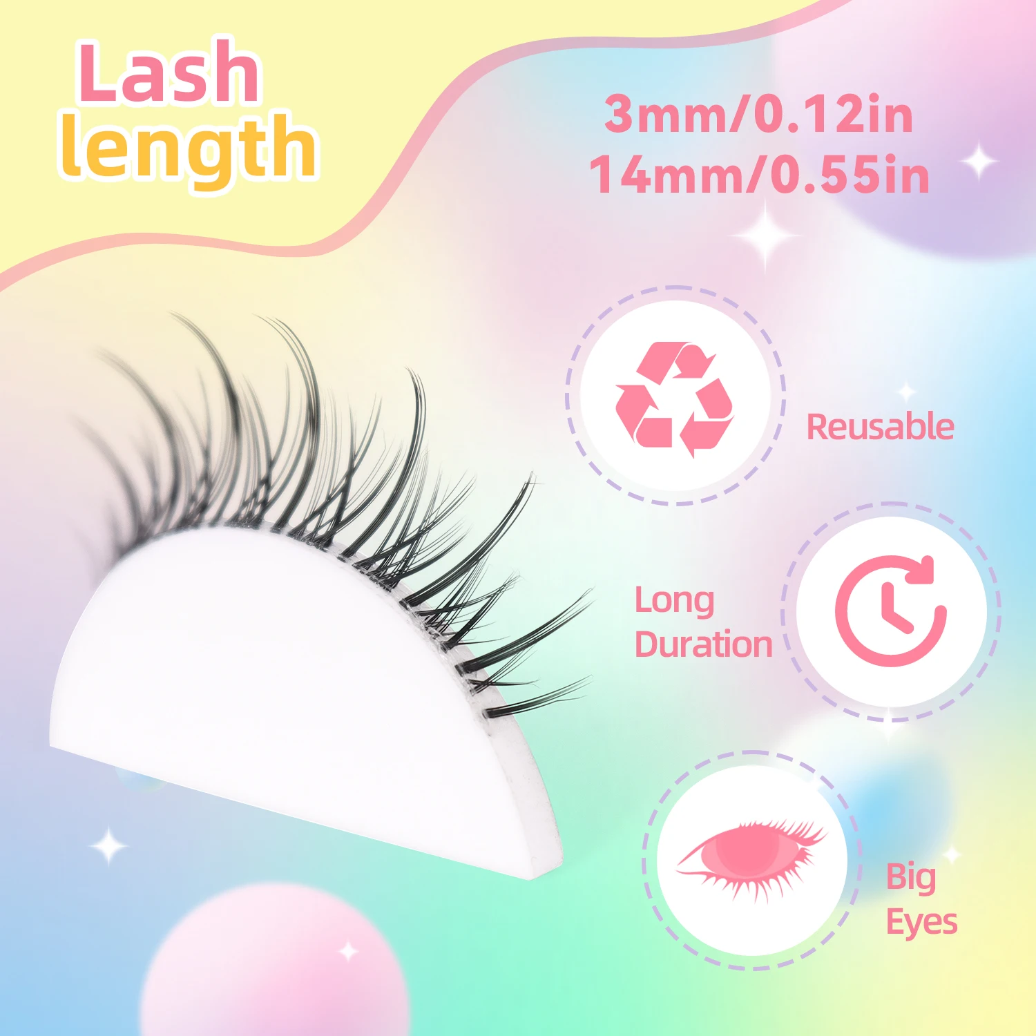 7 Paar Manga-Falsche Wimpern, transparente Stielspitze, 14 mm, fotogene natürliche falsche Wimpern
