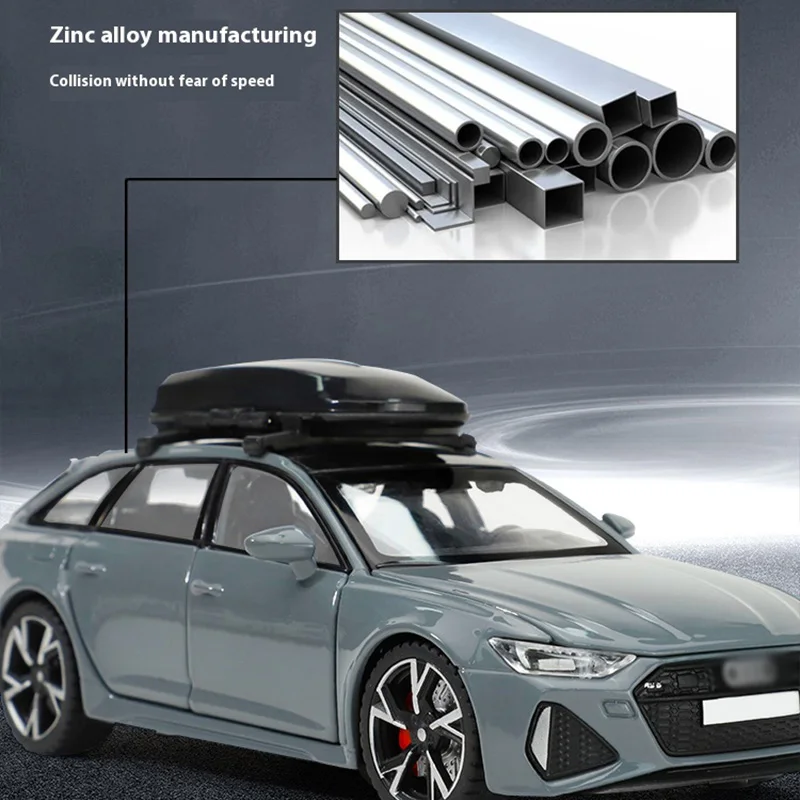 Model samochodu ze stopu 1:32 RS6, miękkie oświetlenie, symulowane efekty dźwiękowe, odporność na uderzenia i upadki, ozdoba na biurko