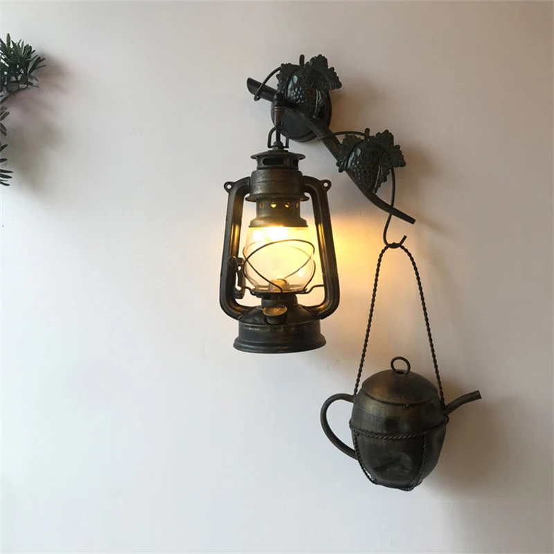 

Farmhouse Lantern Wall Sconce Vintage Kerosene Lamp with Glass Shade and Water Kettle Home Decor Wall Mounted Lighting Fixture