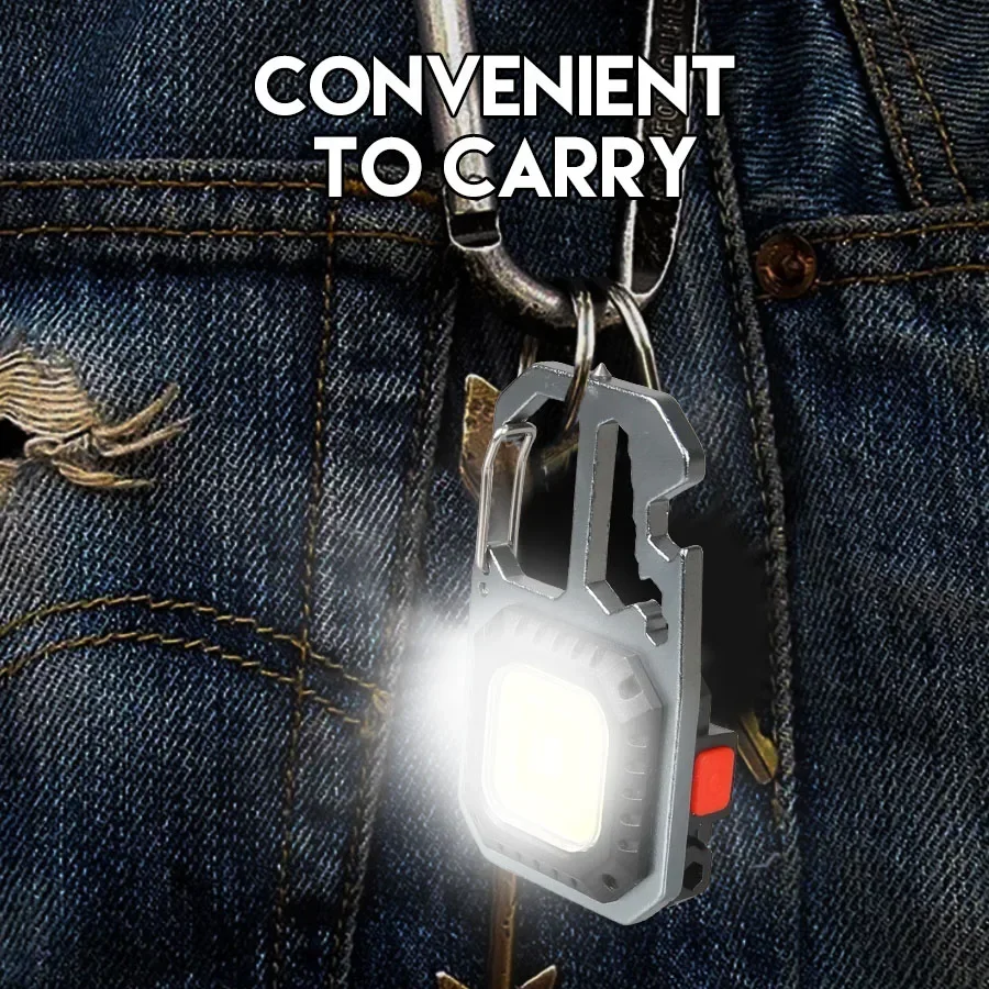 COB Keychain Work Light with Battery Display 8Mode Rechargeable High Lumens Portable LED Light for Camping Hiking Running