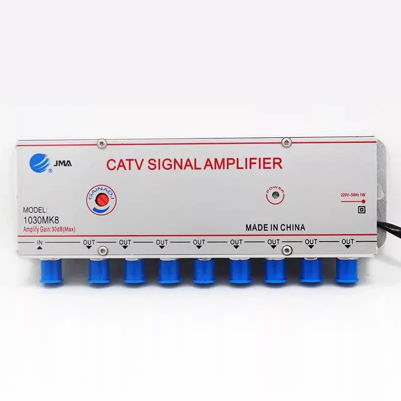 220V 30DB 1 Input 8 Output Cable TV Signal Booster Amplifier Analog Digital