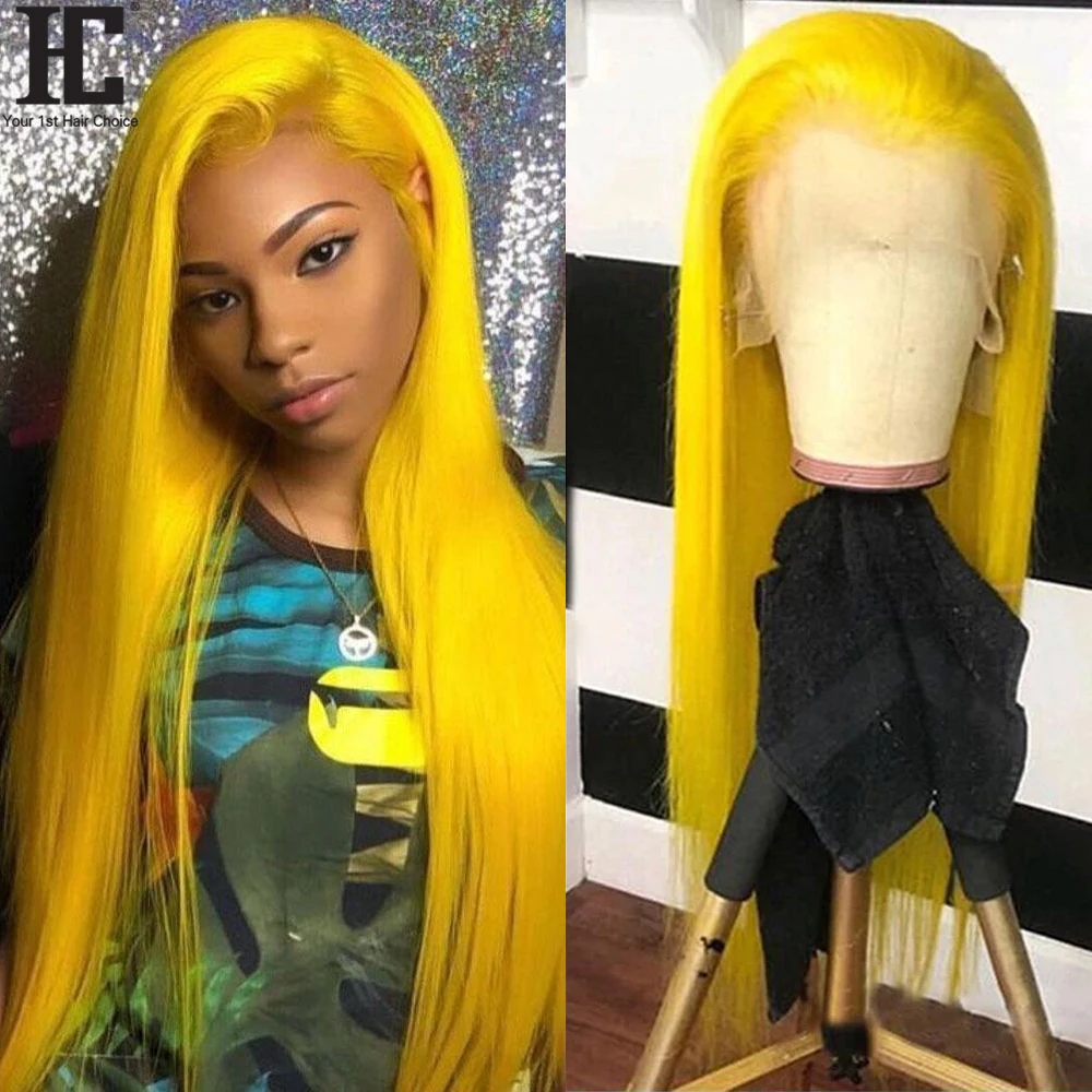 Yellow 13x4 Lace Frontal Wig 38 Inch Brazilian Straight Human Hair Lace Front Wigs Pre Plcuked HD Transparent Lace Front Wig HC